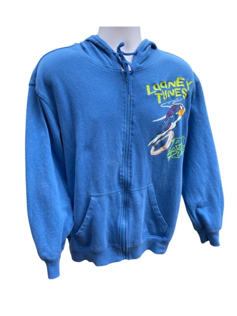 Looney Tunes Road Runner & Wile E. Coyote Blue Zip-Up Hoodie Sweatshirt Small
